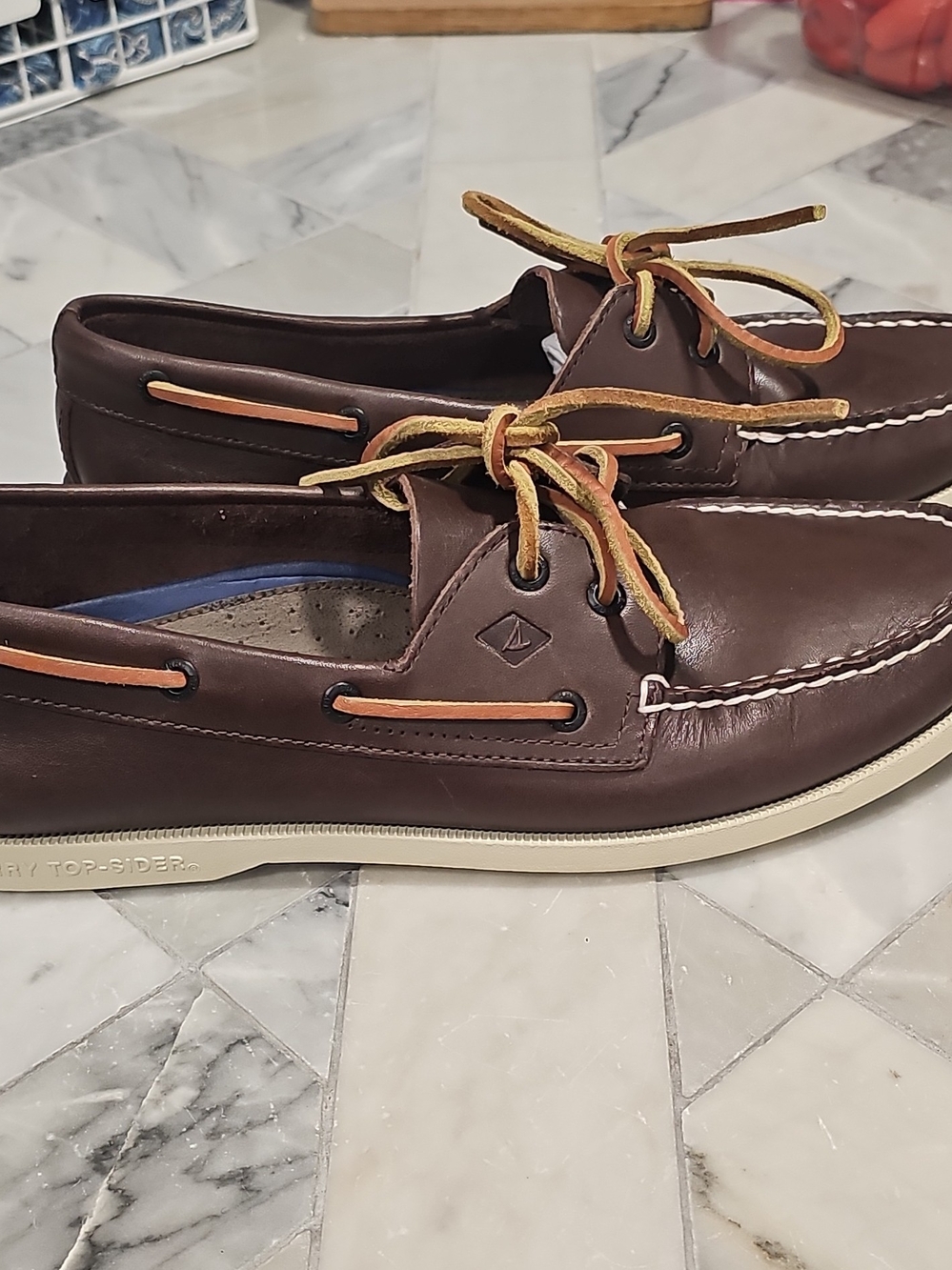 Sperry Brown Leather Moccasin-Style Boat Shoes with Tan Laces